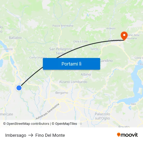 Imbersago to Fino Del Monte map