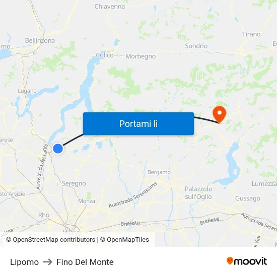 Lipomo to Fino Del Monte map