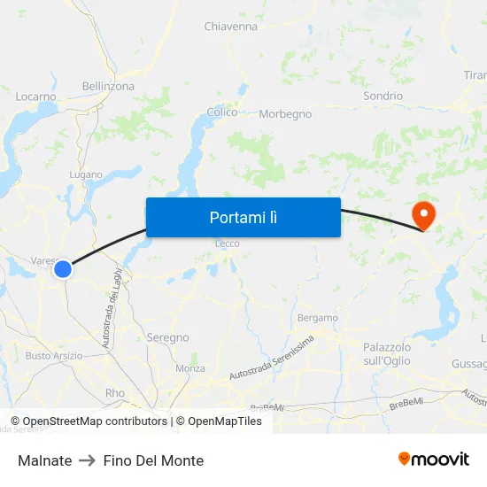 Malnate to Fino Del Monte map