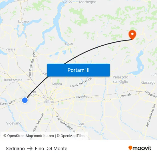 Sedriano to Fino Del Monte map