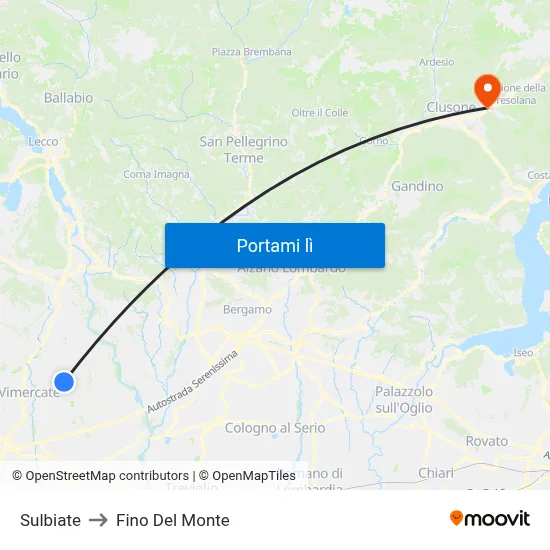 Sulbiate to Fino Del Monte map