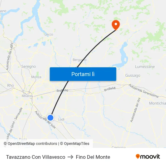 Tavazzano Con Villavesco to Fino Del Monte map