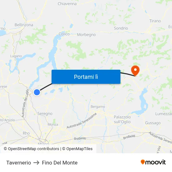 Tavernerio to Fino Del Monte map
