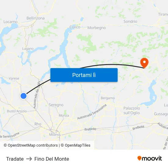 Tradate to Fino Del Monte map