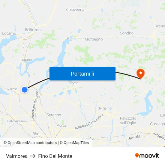 Valmorea to Fino Del Monte map
