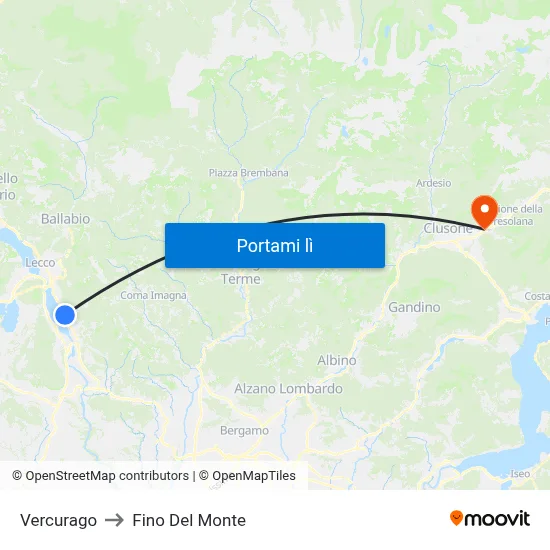 Vercurago to Fino Del Monte map