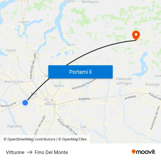 Vittuone to Fino Del Monte map
