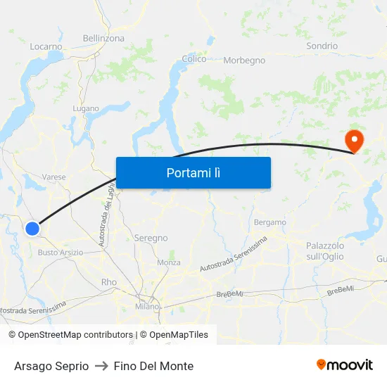 Arsago Seprio to Fino Del Monte map