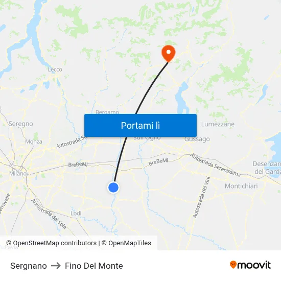 Sergnano to Fino Del Monte map