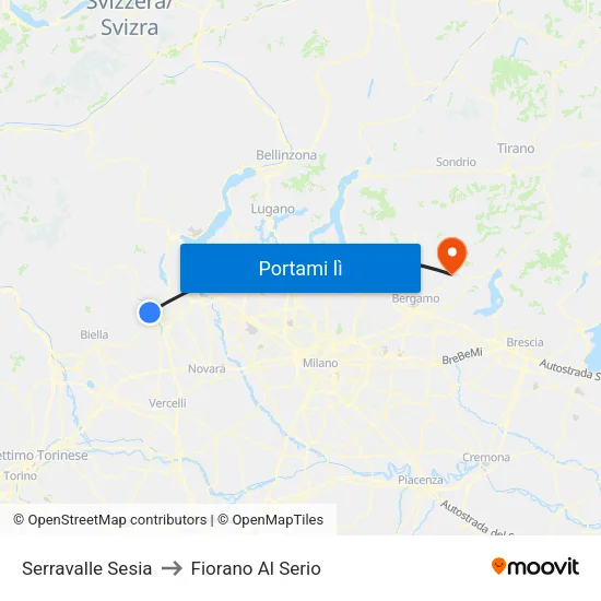 Serravalle Sesia to Fiorano Al Serio map