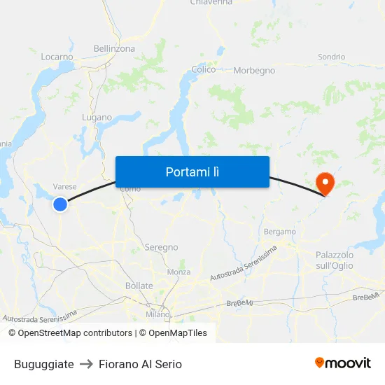 Buguggiate to Fiorano Al Serio map
