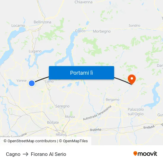 Cagno to Fiorano Al Serio map