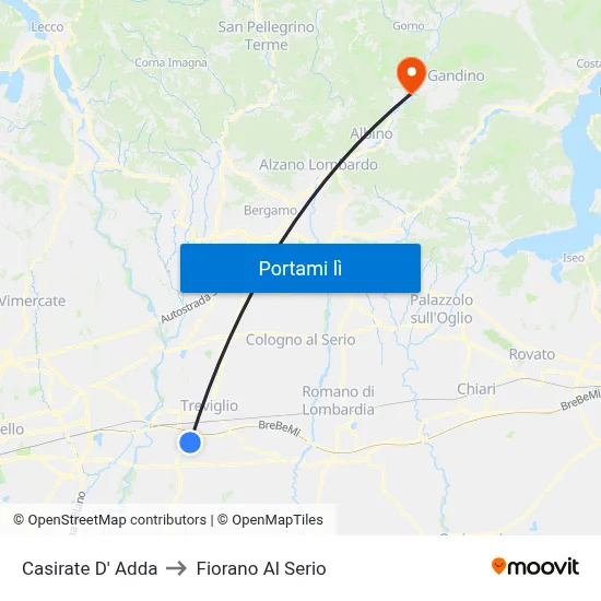 Casirate D' Adda to Fiorano Al Serio map