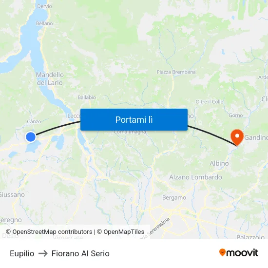 Eupilio to Fiorano Al Serio map