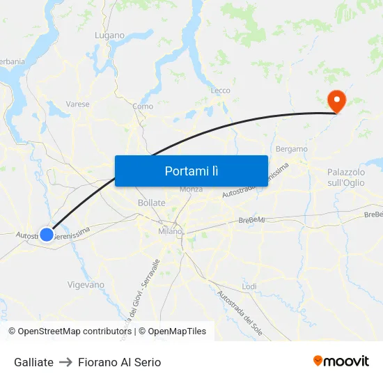 Galliate to Fiorano Al Serio map