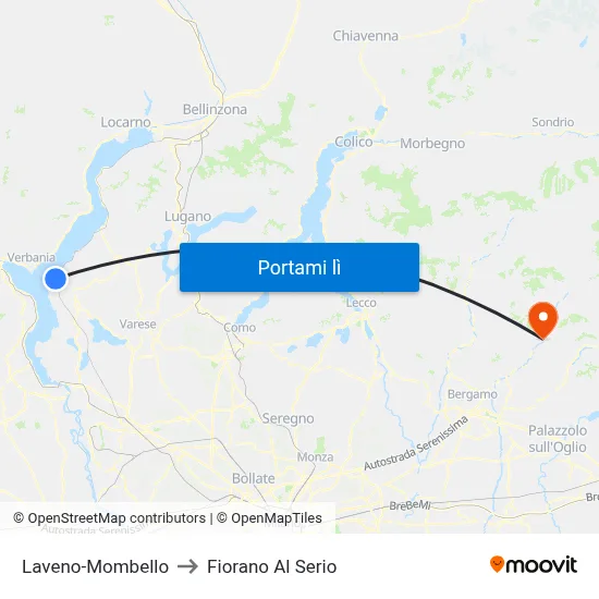 Laveno-Mombello to Fiorano Al Serio map