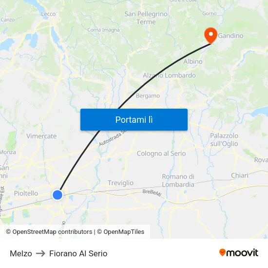 Melzo to Fiorano Al Serio map