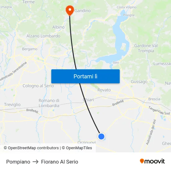 Pompiano to Fiorano Al Serio map