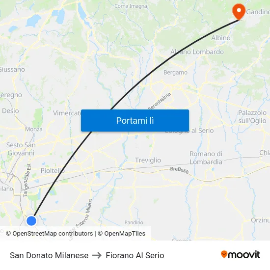 San Donato Milanese to Fiorano Al Serio map