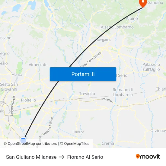 San Giuliano Milanese to Fiorano Al Serio map