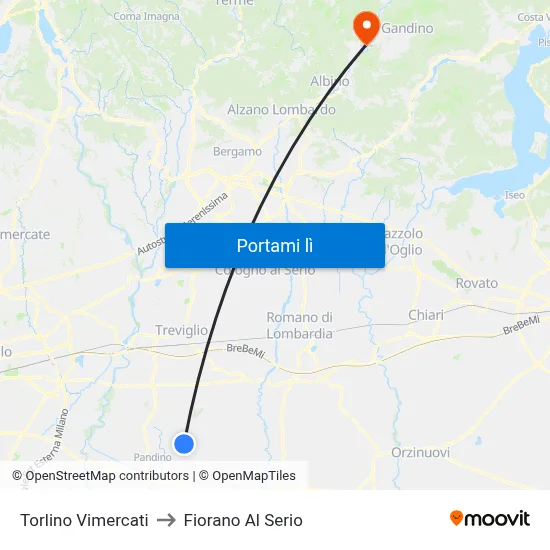 Torlino Vimercati to Fiorano Al Serio map