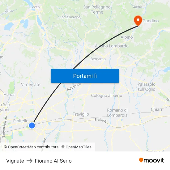 Vignate to Fiorano Al Serio map
