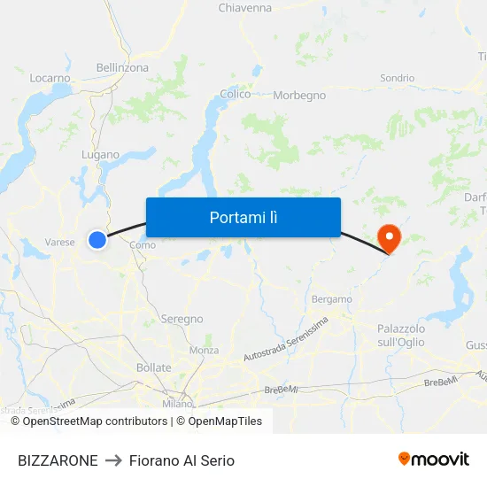 BIZZARONE to Fiorano Al Serio map