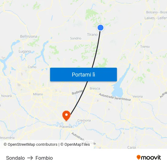 Sondalo to Fombio map