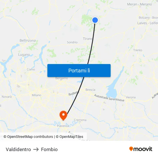 Valdidentro to Fombio map