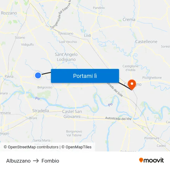 Albuzzano to Fombio map