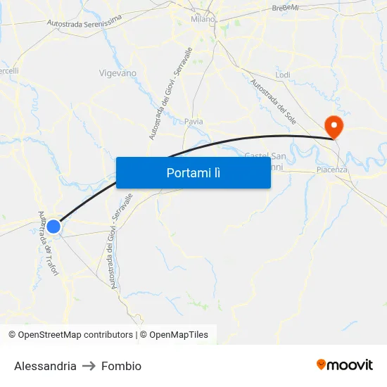 Alessandria to Fombio map