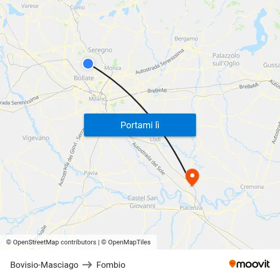 Bovisio-Masciago to Fombio map