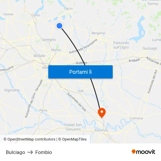 Bulciago to Fombio map
