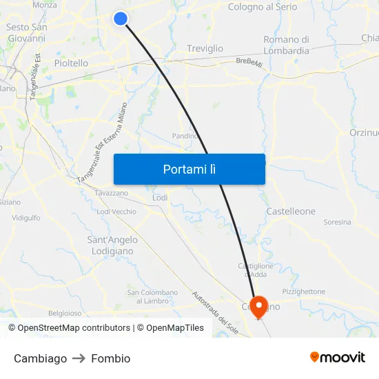 Cambiago to Fombio map
