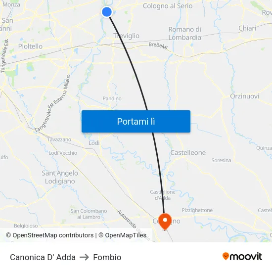 Canonica D' Adda to Fombio map