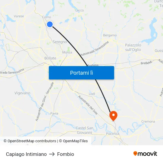 Capiago Intimiano to Fombio map