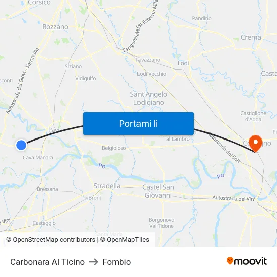Carbonara Al Ticino to Fombio map