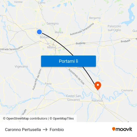 Caronno Pertusella to Fombio map