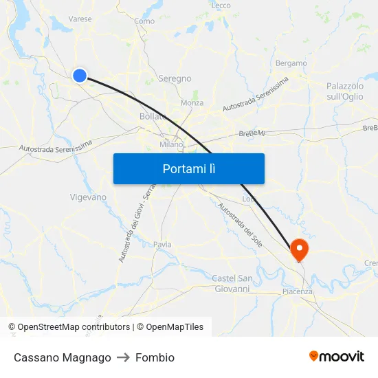 Cassano Magnago to Fombio map