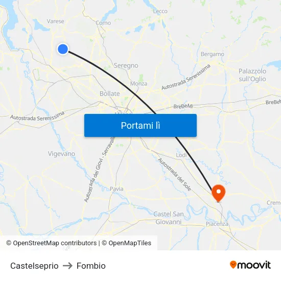 Castelseprio to Fombio map