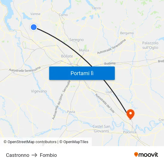 Castronno to Fombio map