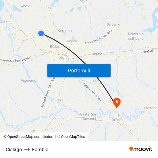 Cislago to Fombio map