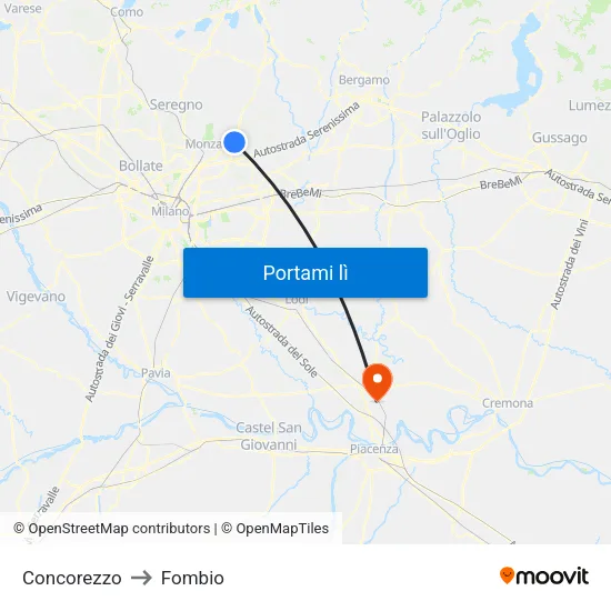 Concorezzo to Fombio map