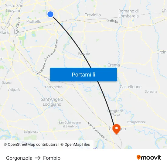 Gorgonzola to Fombio map