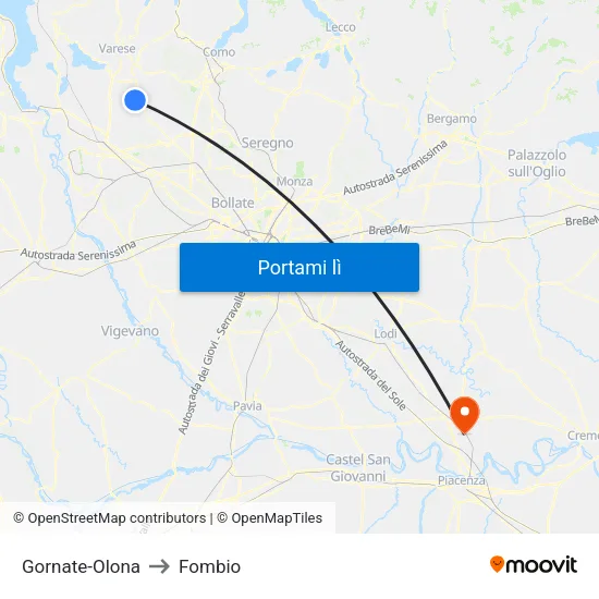 Gornate-Olona to Fombio map