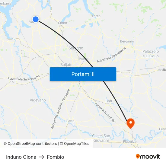 Induno Olona to Fombio map