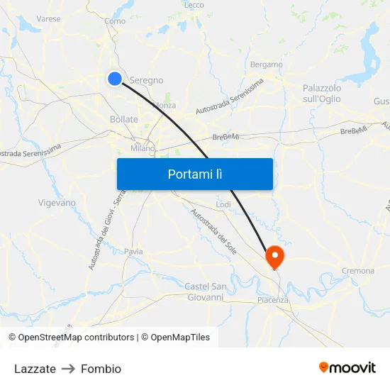 Lazzate to Fombio map