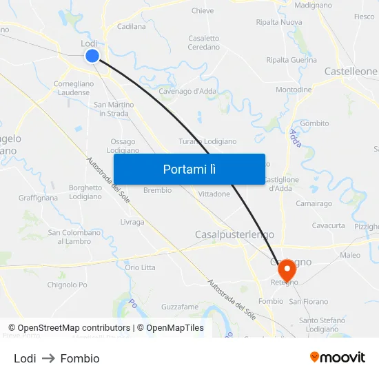 Lodi to Fombio map