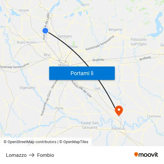Lomazzo to Fombio map