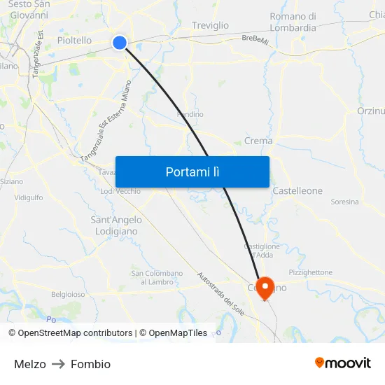 Melzo to Fombio map